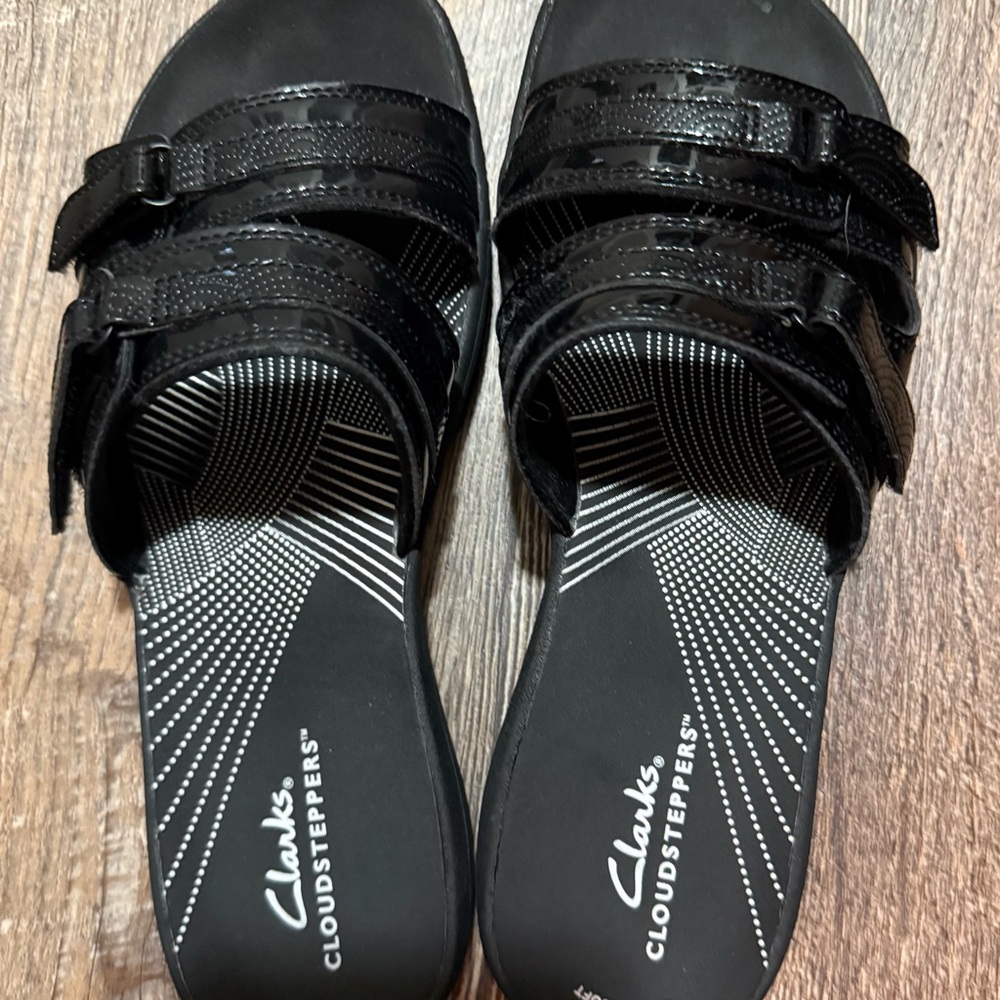 Clarks Black Women's Strappy Slide Mules